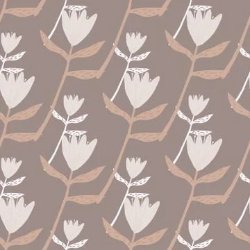 Autumn doodle seamless pattern with tulip flowers silhouettes. Artwork in bei Stock Illustration