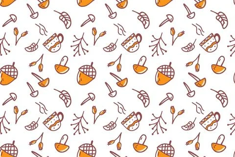 Autumn doodle is a seamless pattern on a white background. Stock Illustration