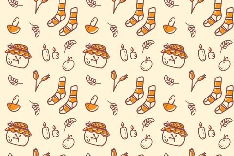 Autumn doodle is a seamless pattern on a white background. Stock Illustration