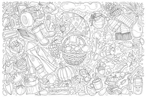 Autumn doodle set vector illustration background Stock Illustration