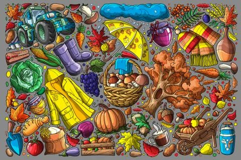 Autumn doodle set vector illustration background Stock Illustration