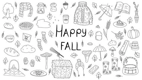 Autumn doodle set, vector isolated hand drawn elements on a white background 스톡 일러스트