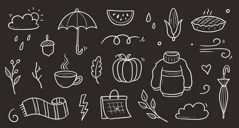 Autumn doodle vector chalkboard set. Hand drawn doodle sketch style nature fall Illustrazione stock
