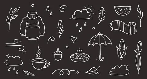 Autumn doodle vector chalkboard set. Hand drawn doodle sketch style nature fall Stock Illustration