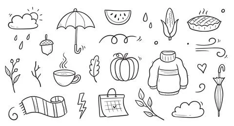 Autumn doodle vector set. Hand drawn doodle sketch style nature fall season Stock Illustration
