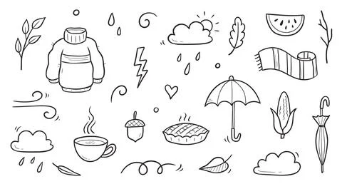 Autumn doodle vector set. Hand drawn doodle sketch style nature fall season Stock Illustration