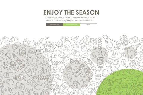 Autumn Doodle Website Template Design Stock Illustration