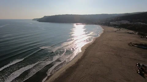 Autumn Drone Video of Empty Asparuhovo Beach in Backlight, 2019 Stock Footage 325044853