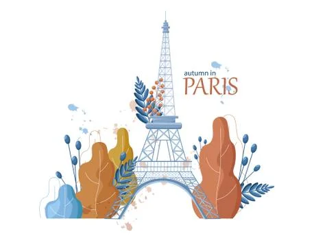 Autumn Eiffel Tower icon Vector. Paris fall season tower and leaves Stock Illustration