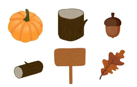 Autumn Elements Featuring Pumpkins and Nature plant objects Stock Illustration