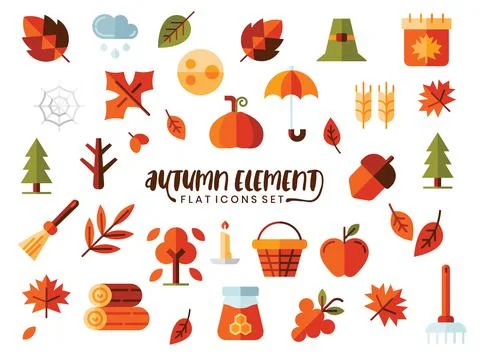 Autumn elements flat icons set.Vector illustration 스톡 일러스트