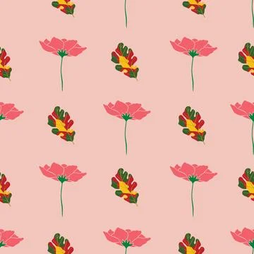 Autumn elements leaf and flower seamless pattern Stock Illustration