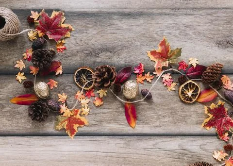 Autumn elements lying crooked 스톡 사진
