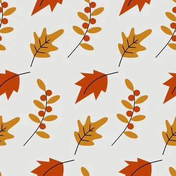 Autumn endless pattern with leaves and twigs with seasonal berries in trendy Stock Illustration