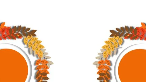Autumn equinox decorative border with fall leaves and harvest wheat on whit.. Stock Illustration