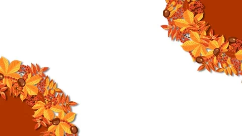 Autumn Equinox Fall Leaves Corner Border Animation on White Background Stock Footage 343879289