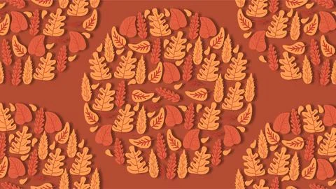 Autumn equinox seamless pattern with circular arrangements of fallen leaves.. 스톡 일러스트