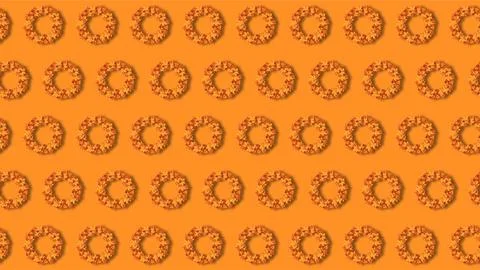 Autumn equinox seamless pattern with orange leaf wreaths on bright orange b.. 库存插图