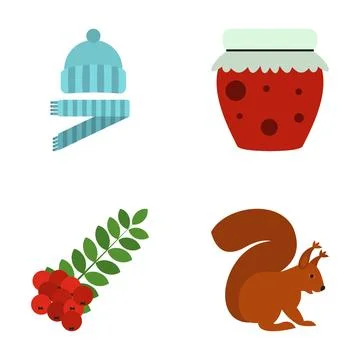 Autumn essentials and winter items flat icons collection 库存插图
