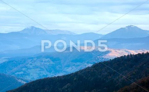 Autumn evening mountain plateau landscape Stock Photos