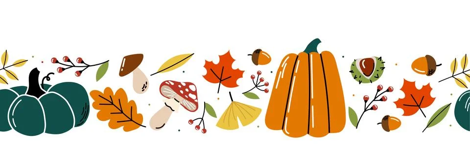 Autumn fall border pattern. Repeating design element for printing on fabric Stock Illustration