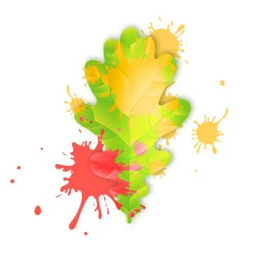 Autumn fall concept. Bright orange and red watercolor painted autumn oak leaf Stock Illustration