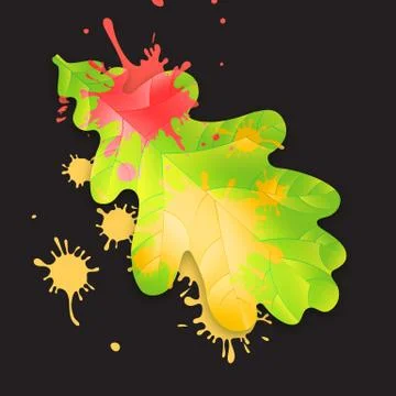 Autumn fall concept. Bright orange and red watercolor painted autumn oak leaf Illustrazione stock