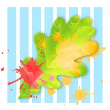 Autumn fall concept. Bright orange and red watercolor painted autumn oak leaf Stock Illustration
