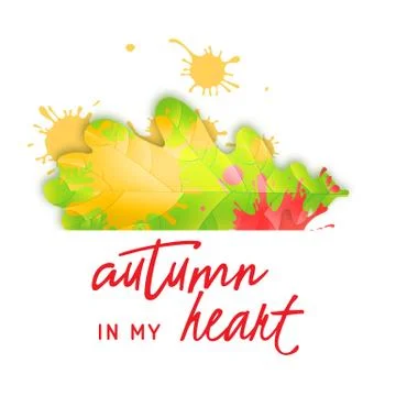 Autumn fall concept. Bright orange and red watercolor painted autumn oak leaf Stock Illustration