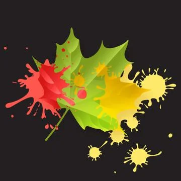 Autumn fall concept. Bright orange and red watercolor painted autumn maple leaf Stock Illustration