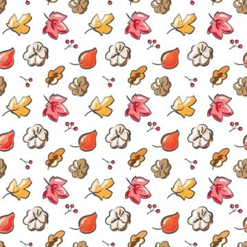 Autumn. Fall. Cute vector seamless pattern. All elements are hidden under mask 스톡 일러스트