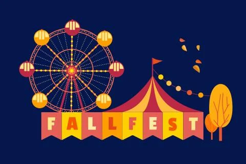 Autumn Fall Fest Fun flat color vector poster Stock Illustration