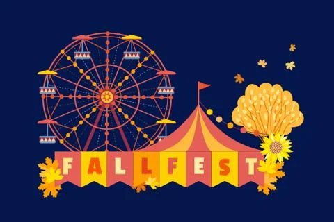 Autumn Fall Fest Fun flat color vector poster Illustrazione stock