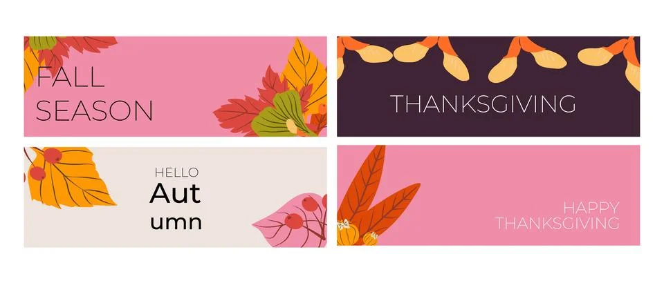 Autumn fall horizontal banner set in trendy minimalistic style. Stock Illustration