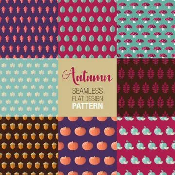 Autumn fall leaves seamless pattern background wallpaper vector set Illustrazione stock
