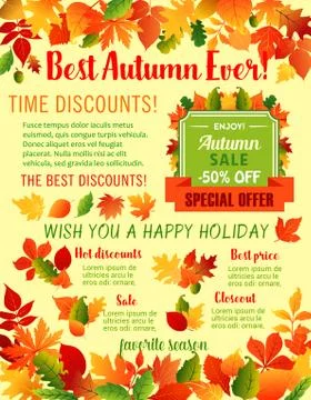 Autumn fall maple leaf acorn vector sale poster Stock Illustration