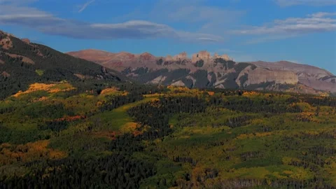 Autumn fall Mill Castle Mountain aerial drone Colorado morning sunrise clear Stock Footage 323335070