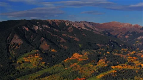 Autumn fall Mill Castle Mountain aerial drone Colorado morning sunrise clear Stock Footage 323335089