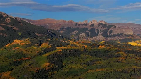 Autumn fall Mill Castle Mountain aerial drone Colorado morning sunrise clear Stock Footage 323335107