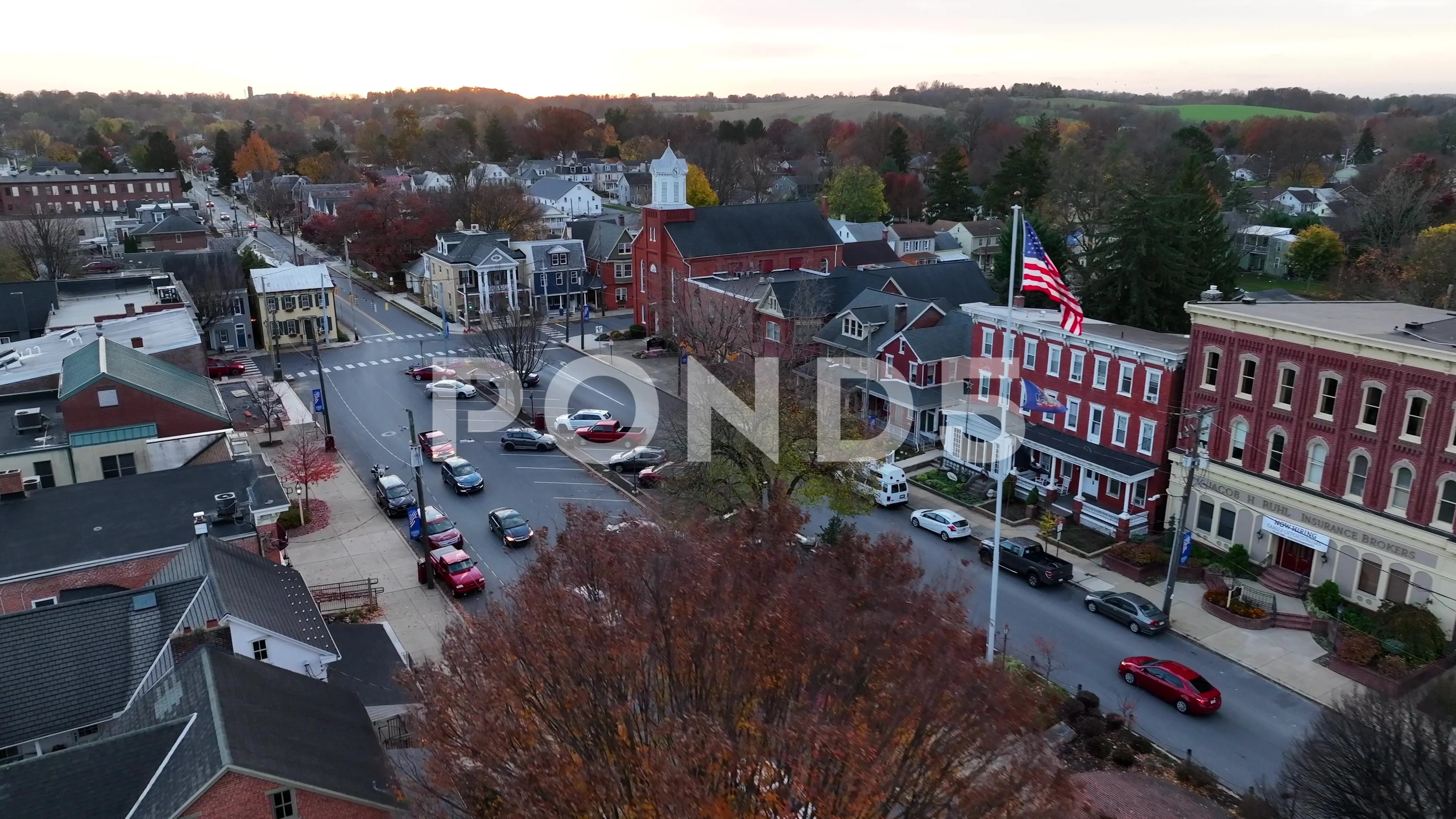 Autumn fall scene in USA. Small town in America during colorful fall