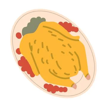Autumn fall thanksgiving element turkey dish on plate harvest icon. Stock Illustration