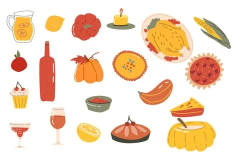 Autumn fall thanksgiving elements set with harvest icons 스톡 일러스트