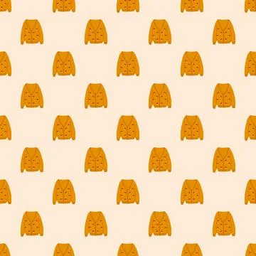 Autumn Fall Vector Seamless Pattern Hand Drawn Knitted Sweater with Mushrooms Stock Illustration