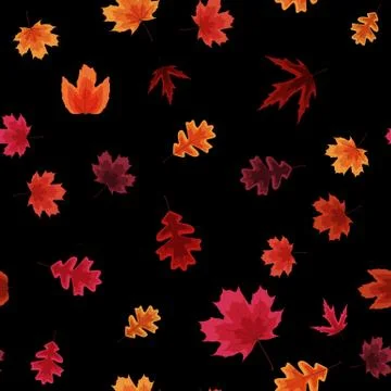 Autumn Falling Leaves Seamless Pattern Background. Vector Illustration 스톡 일러스트