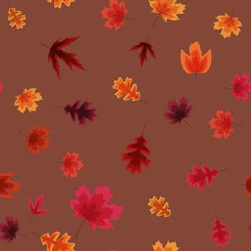 Autumn Falling Leaves Seamless Pattern Background.  Illustration 스톡 일러스트