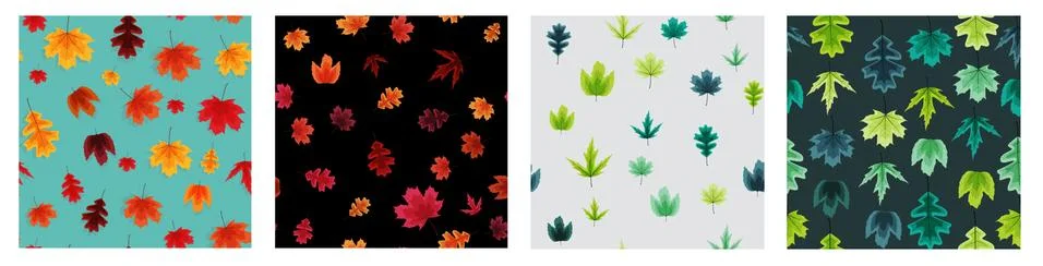 Autumn Falling Leaves Seamless Pattern Background Collection Set. Vector Illu Stock Illustration