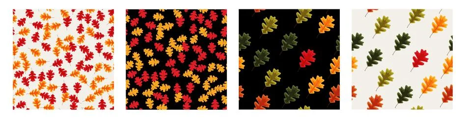 Autumn Falling Leaves Seamless Pattern Background Collection Set. Vector Illu Stock Illustration