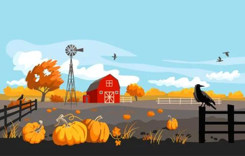 Autumn farm landscape Stock Illustration
