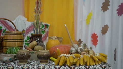 Autumn festive table Stock Footage 129896550