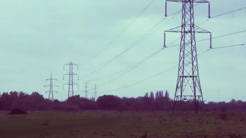 Autumn Fields - Pylons Stock Footage 166321889